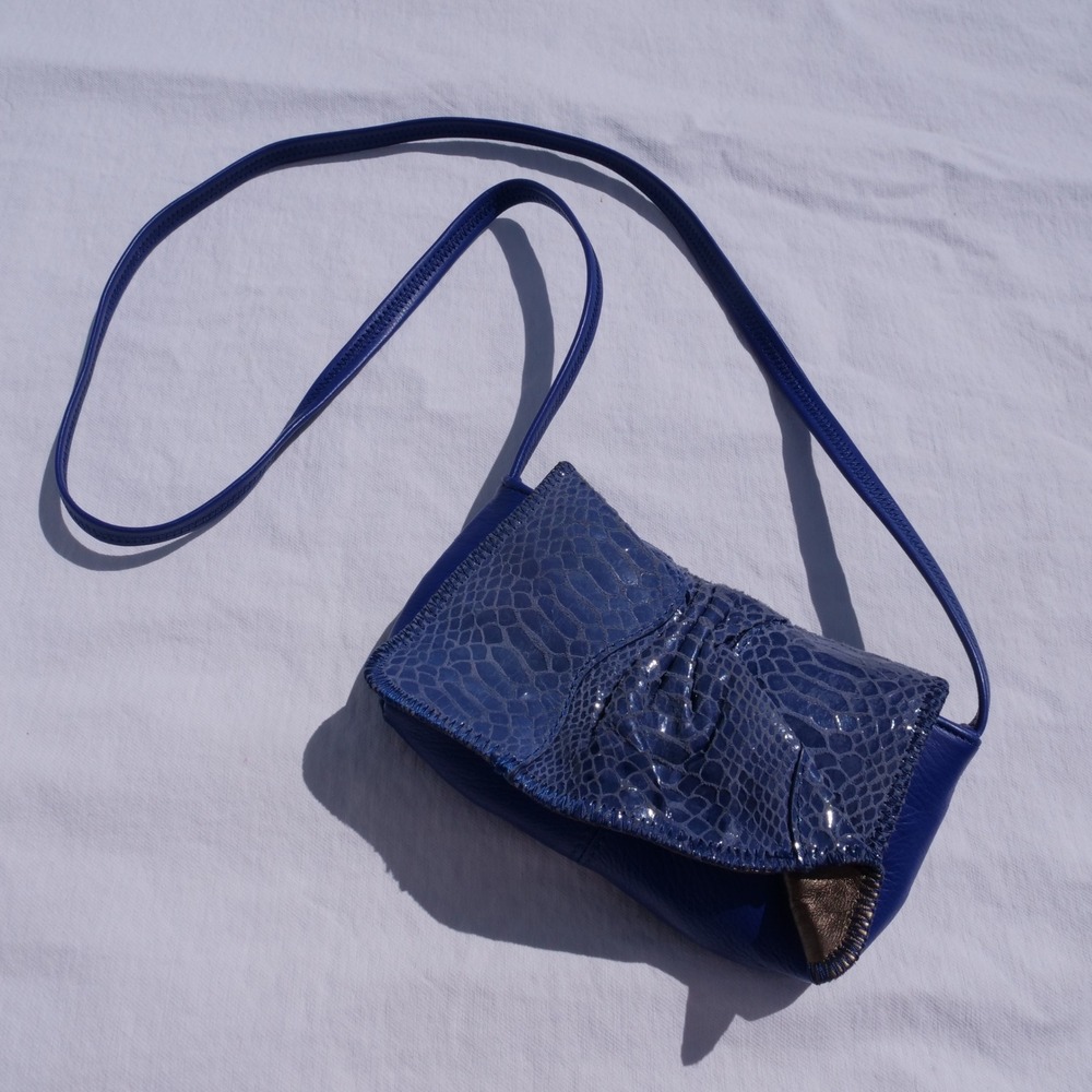 Modern Chi by Carlos Falchi cobalt blue leather mini crossbody bag